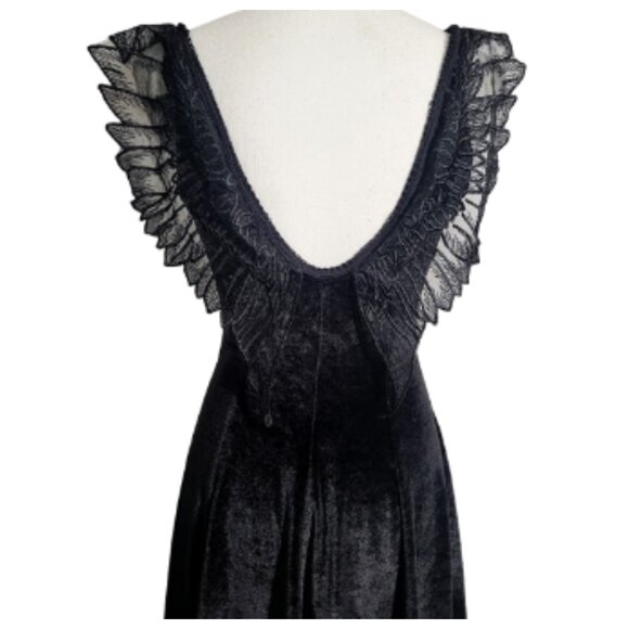 NO BRAND Spaghetti Strap Black Dark Fairy Velvet Laced Wing Dress Women's M - Picture 5 of 7